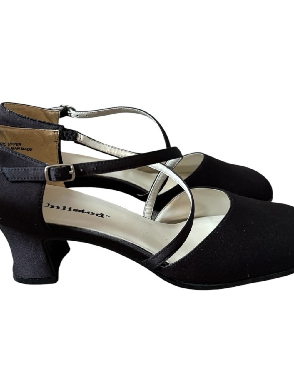 Vintage 90s Y2K Unlisted Black Satin Mary Jane Chunky Heel Shoes Size 8.5 - Picture 5 of 9